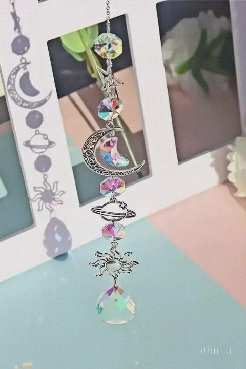 HIVORE™ Rainbow Crystal Prism Wind Chime – Moon & Sun Dreamcatcher Pendant for Home & Garden Décor