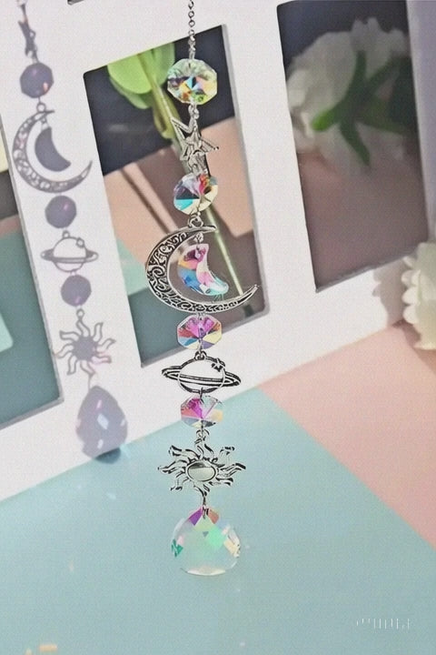 HIVORE™ Rainbow Crystal Prism Wind Chime – Moon & Sun Dreamcatcher Pendant for Home & Garden Décor